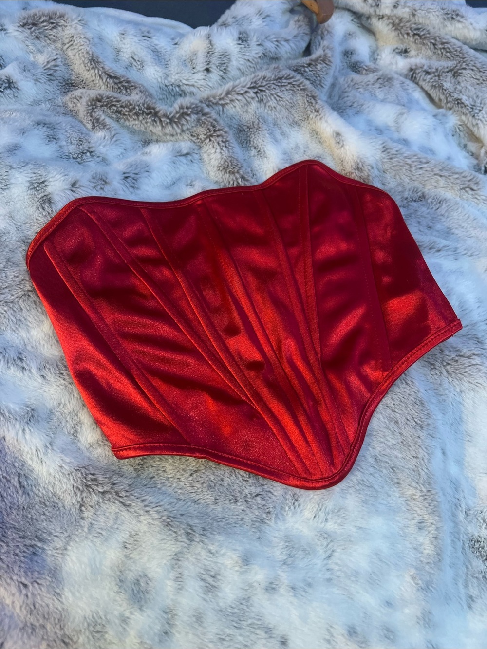 Red Satin Strapless Corset Top - Unbranded